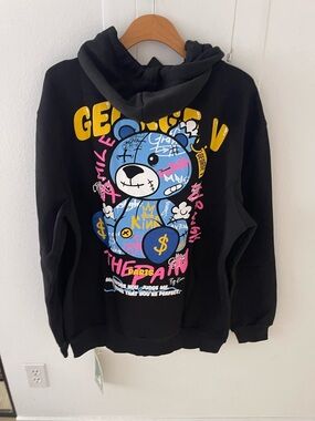 Avenue George V Paris Hoodie Men's BLACK sweatshirt GV-2628 Teddy 2XL NWT